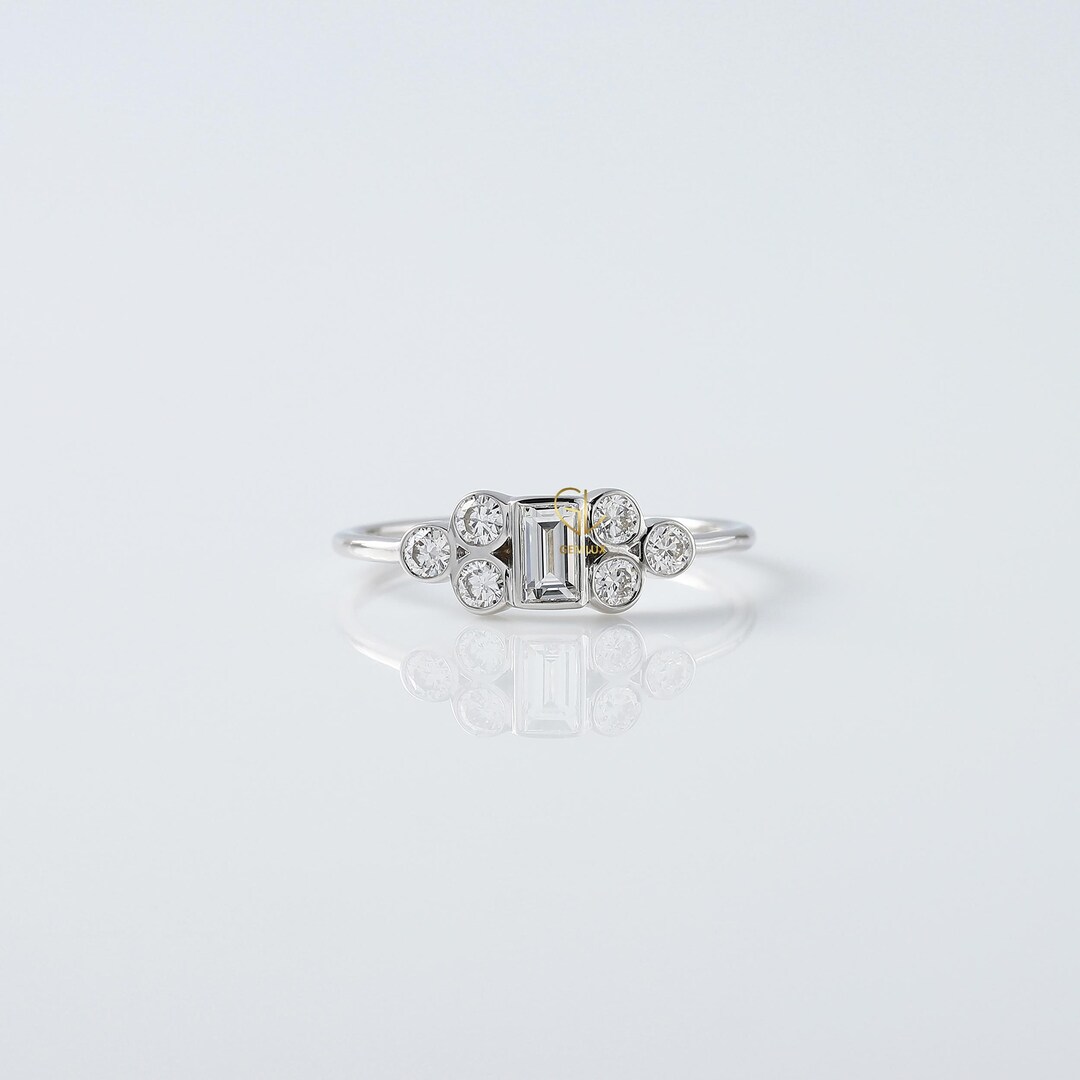 Baguette Lab Grown Diamond Ring: Bezel Set Art Deco Style - Etsy