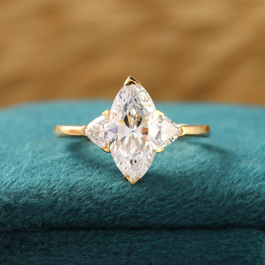 Marquise Lab Grown Diamond Ring: Trillion Cut Three Stone Engagement ...