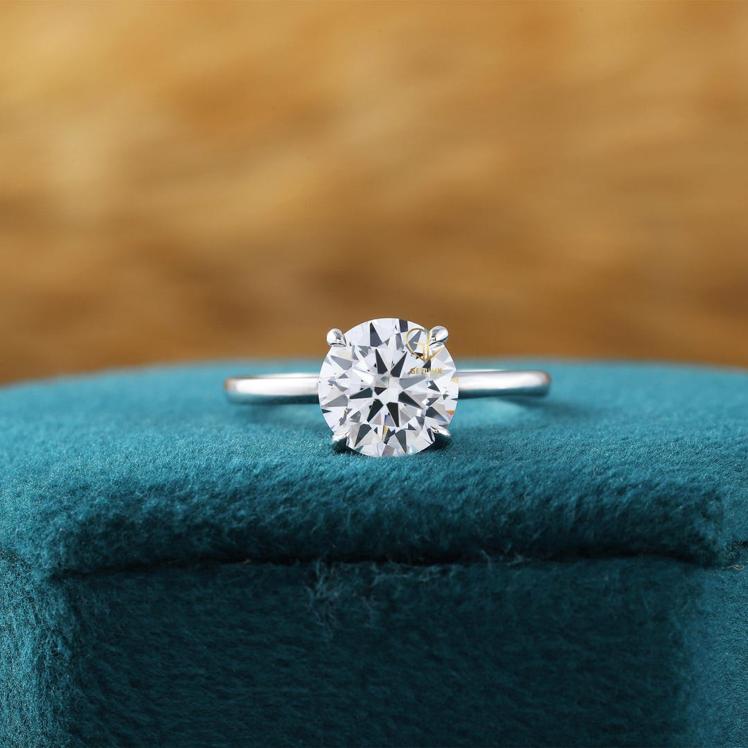 Round Lab Grown Diamond Solitaire Engagement Ring | 14k White Gold Band ...