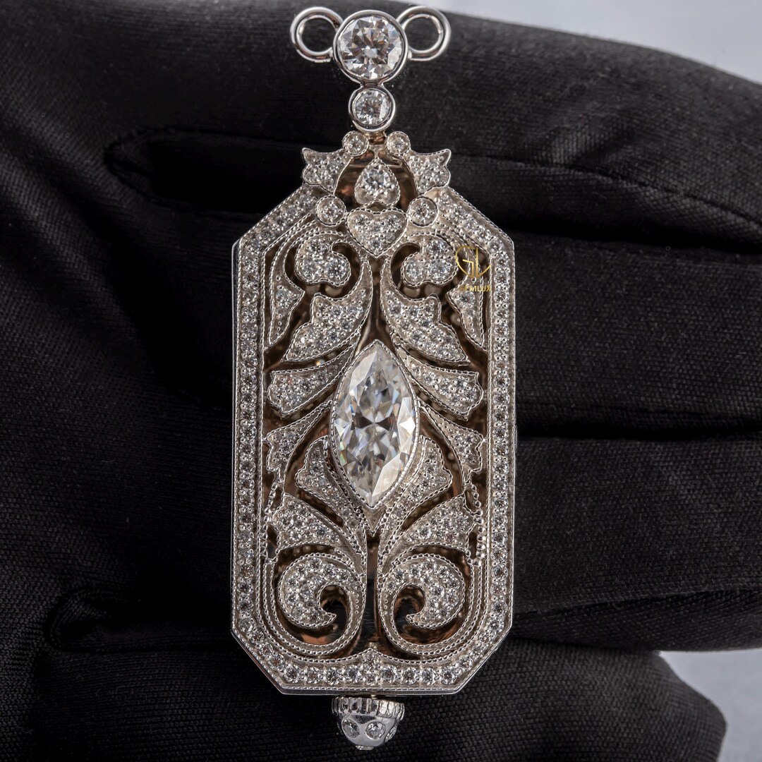 Art Deco Lab Diamond Locket Pendant: 935 Argentium Silver, Openable - Etsy