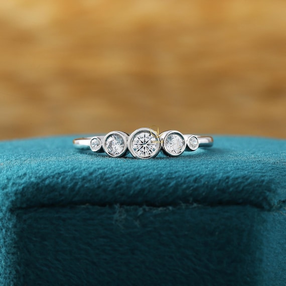 Bezel Set Round CVD Diamond Stacking Ring Five Stone Minimalist