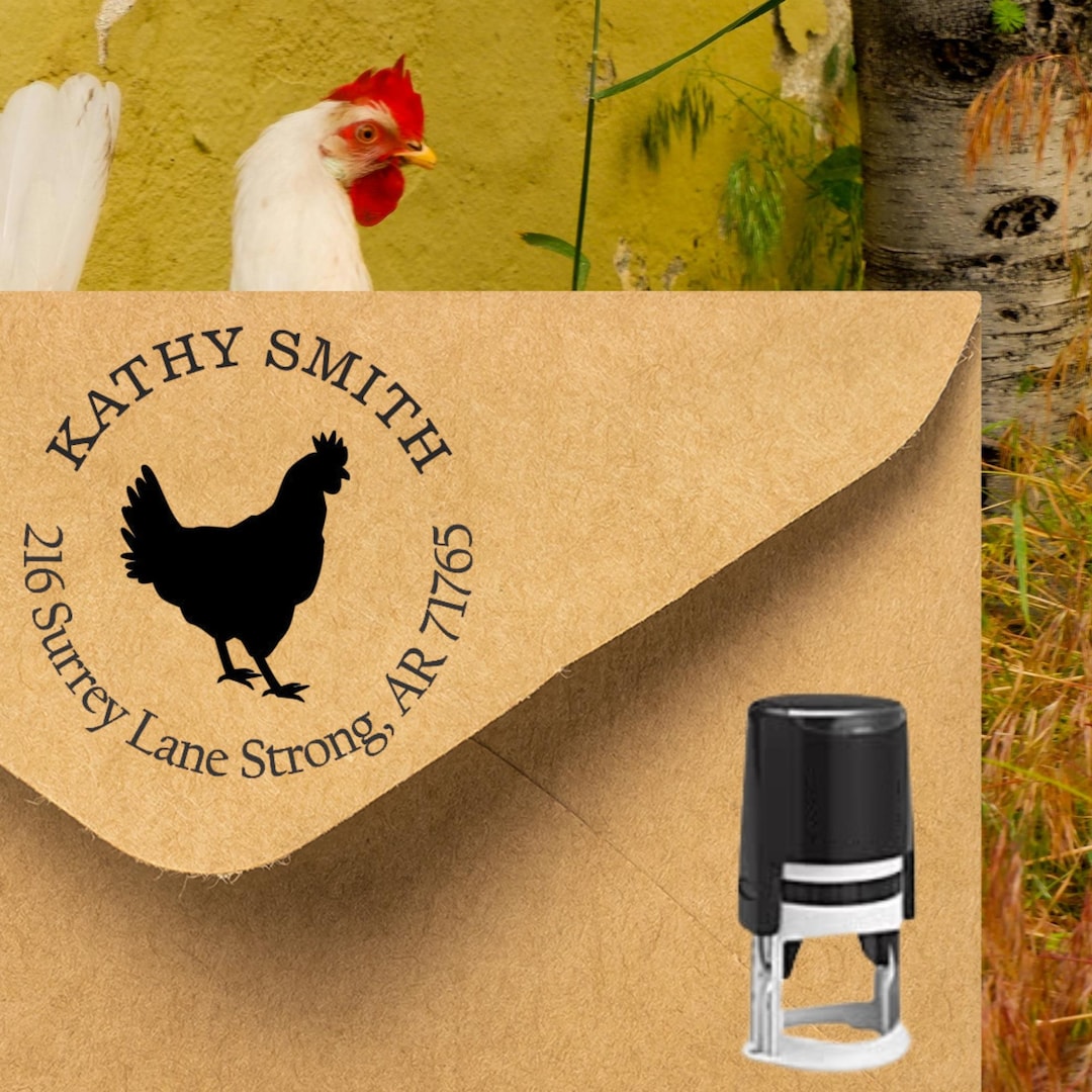 Chick Address Labels Personalized Rooster Chicken Custom Return Address Stamp | Self-inking ...