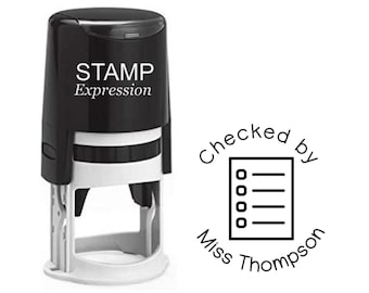 Checked by Teacher Custom Stamp - Self Inking. Personalized Rubber Stamp with Lines of Text