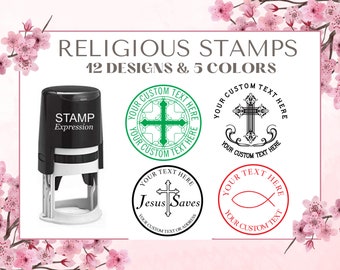 Religious Christian Catholic Jesus Self Inking Personalized Address Custom Rubber Stamp. 10 Designs to Choose From & 5 Colors.