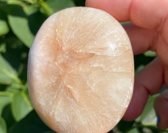 Peach Stilbite Palm Stone