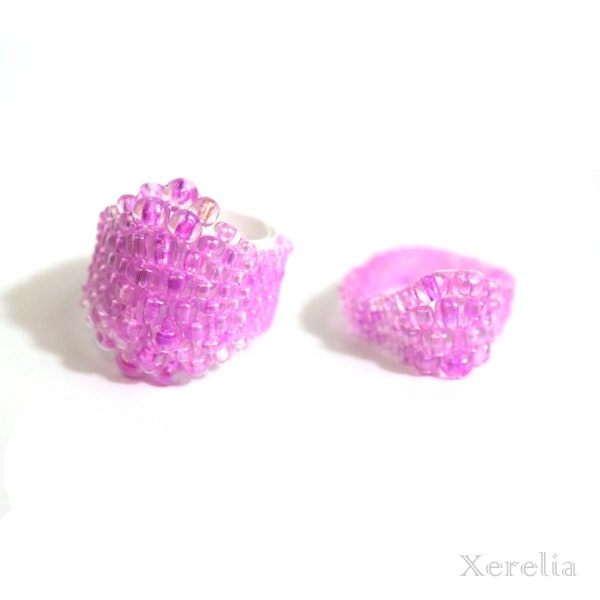 Bague bulle peyotl perlée rose orchidée audacieuse tendance bijoux tendance bohème cadeau pour elle accessoires tendance bohème moderne et tendance