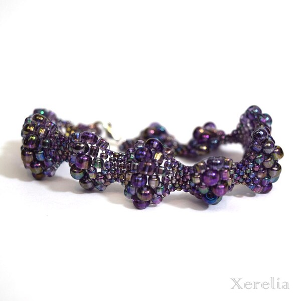 Dark Purple Iris Peyote Beaded Bubble Bracelet Bold Boho Fashion Statement Jewelry Modern Bohemian Trendy Artistic Stylish Accessories