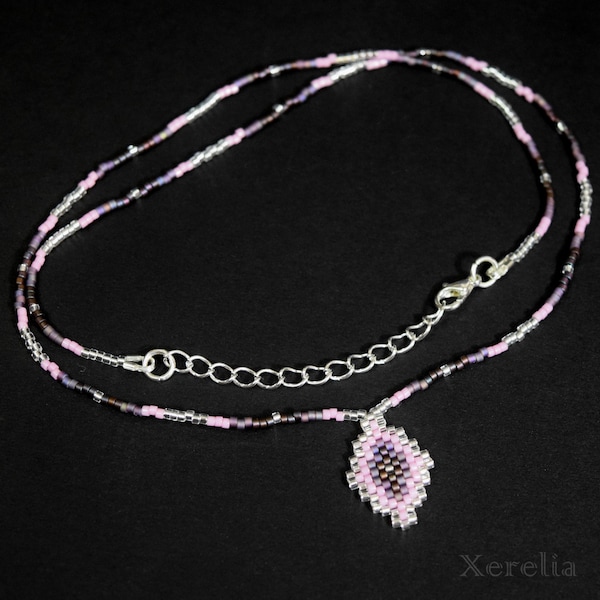 Purple Arabesque Beaded Peyote Necklace Bold Boho Fashion Statement Jewelry Gift for Her Modern Bohemian Trendy Stylish Accessories