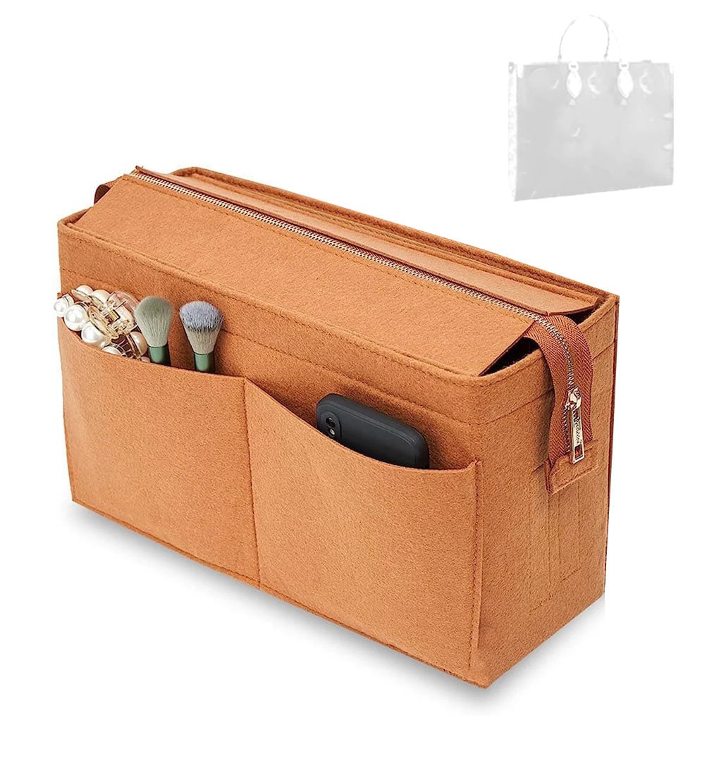 Vercord Felt Purse Organizer Insert Onthego 35 Handbag Tote Bag Organizer  Bag in Bag with Removable Zipper (Rectangular, leather, Brown) : :  Bags, Wallets and Luggage