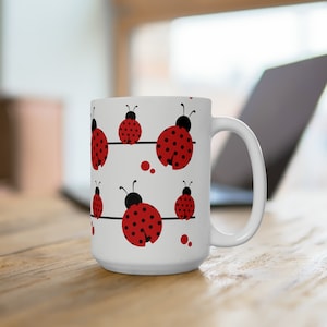 LadyBug Ceramic Mug 15oz Ladybug mug, beetle ceramic mug, good luck mug, personalizable mug, ladybug gift