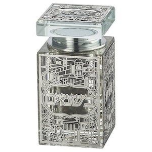 Crystal Besamim Holder with Silver Plaque