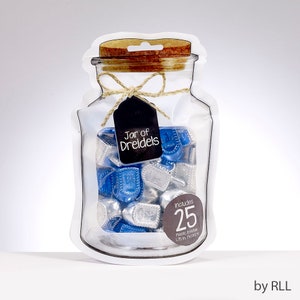 Jar Of Dreidels, 25 Metallic Silver/Blue Dreidels
