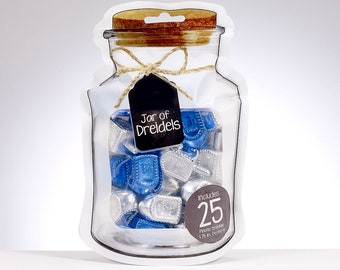 Jar Of Dreidels, 25 Metallic Silver/Blue Dreidels