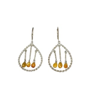 Vartan Studio - Pendientes hechos a mano con forma de briolette de citrino naranja trenzado con piedras preciosas colgantes en plata de ley
