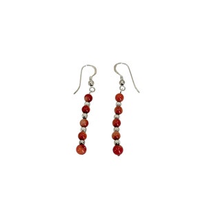 Vartan Studio - Handmade Bright Red Ox Blood Coral Beaded Drop Gemstone Hook Earrings Sterling Silver