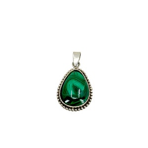 Vartan Studio - Handmade Malachite Green Pear Cabochon Gemstone Custom Beaded Pendant Sterling Silver