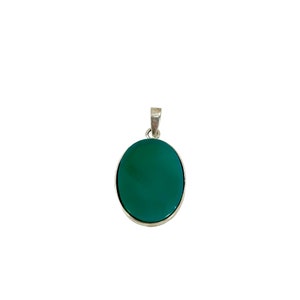 Vartan Studio - Handmade Simple Green Chrysoprase Oval Cabochon Gemstone Custom Pendant Charm Sterling Silver