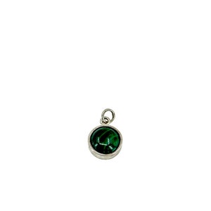 Vartan Studio - Handmade Petite Green Malachite Round Cabochon Gemstone Custom Pendant Charm Sterling Silver