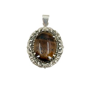 Vartan Studio - Handmade Montana Speckled Agate Oval Cabochon Gemstone Custom Southwest Pendant Sterling Silver