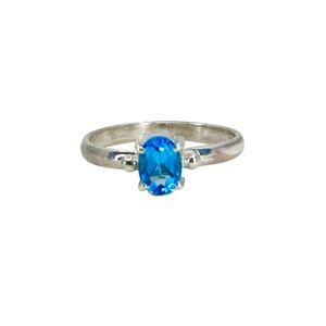 Vartan Studio - Handmade Oval London Blue Topaz Solitaire Statement Vintage Gemstone Beaded Ring Sterling Silver Size 7.75