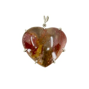 Vartan Studio - Colgante personalizado de plata de ley con forma de corazón hinchado de jaspe amarillo rojo brillante hecho a mano