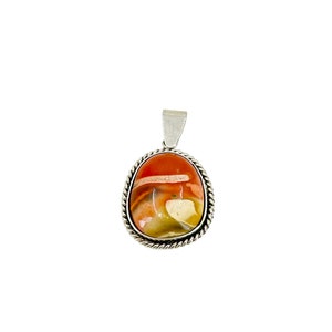 Vartan Studio - Handmade Red Yellow Mookaite Jasper Abstract Cabochon Gemstone Custom Braided Pendant Sterling Silver