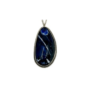 Vartan Studio - Handmade Blue White Sodalite Abstract Cabochon Gemstone Custom Pendant Sterling Silver