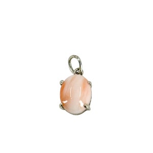 Vartan Studio - Handmade Striped Peach Pink Salmon Coral Gemstone Oval Charm Pendant Sterling Silver