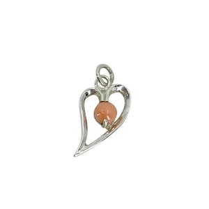Vartan Studio - Handmade Peach Pink Salmon Coral Gemstone Heart Charm Pendant Sterling Silver