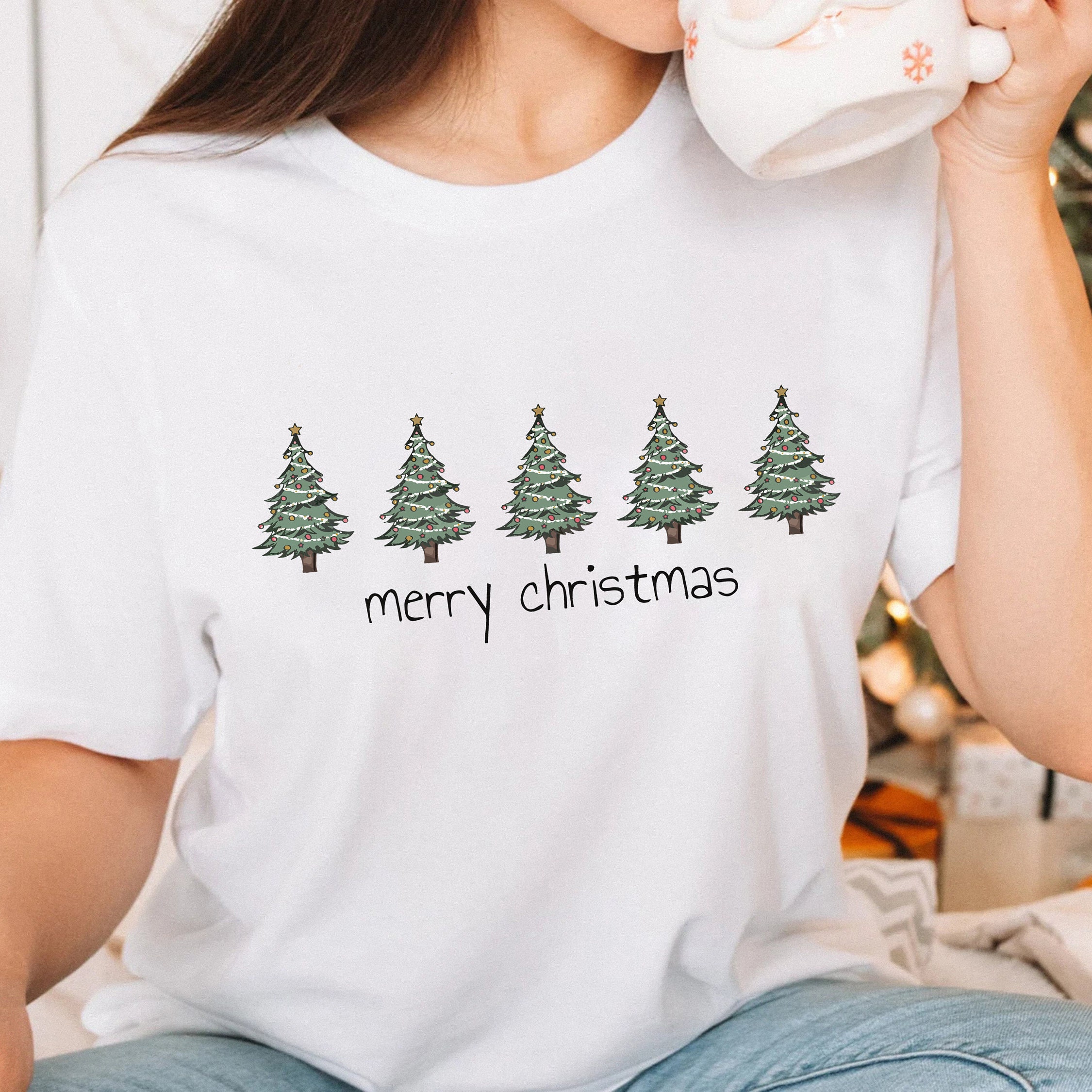 Merry Christmas Sweatshirt, Christmas Trees Shirt, Women'S Christmas Tee, Christmas Holiday Sweater, Cute Christmas Shirt, Christmas Gift