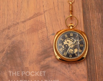 "CUSTOM GRAVED Signature Mechanische Taschenuhr ""The Klek"" PERSONALISIERT - Goldene Vintage Taschenuhr für Jubiläum * Hochzeit * Geburtstag."