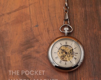 PERSONALIZED Signature Mechanical Pocket Watch "The Fermat" with Metal Chain - Silver Vintage Pocketwatch for * Anniversary * Gift * Grad