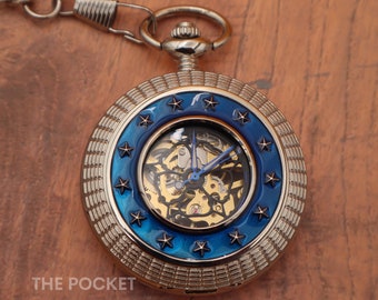 Reloj de bolsillo mecánico de la firma Rutherford con cadena de metal y grabado: reloj de bolsillo vintage plateado para bodas, cumpleaños y regalos