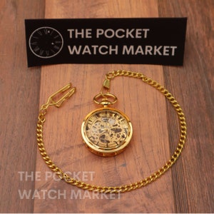 CUSTOM ENGRAVED Signature Mechanical Pocket Watch &quot;The Midas&quot; PERSONALIZED - Gold Vintage Pocketwatch for Anniversary * Wedding * Birthday