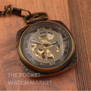 The Laplace - Signature Mechanical Pocket Watch with Metal Chain and Engraving - Bronze Pocketwatch * Anniversary * Wedding * Birthday Gift
