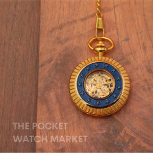 CUSTOM ENGRAVED Signature Mechanical Pocket Watch &quot;The Wyskok&quot; PERSONALIZED - Gold Vintage Pocketwatch for Anniversary * Wedding * Birthday