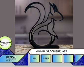 Minimalist Squirrel Art | STL | STEP | Files for 3d printing