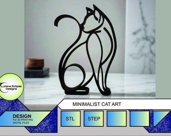 Minimalist Cat Art | STL | STEP | Files for 3d printing