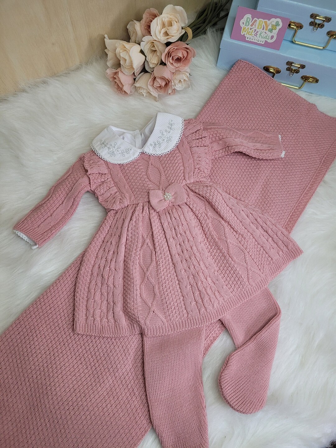 Knitted Newborn Baby Girl Outfit Set Etsy