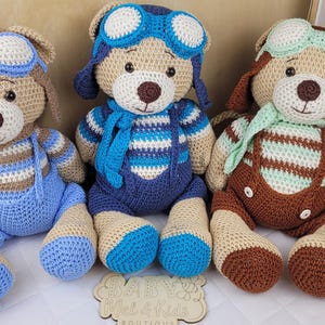 Crochet stuffed aviator bear