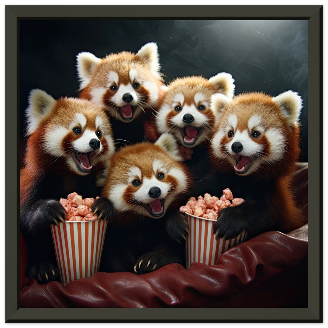 Metal Framed Original Wall Art Red Panda Movie Night Etsy