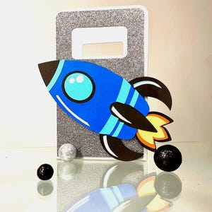 Birthday rocket favor bag.  Space themed party favor.  Kids outer space birthday party,  party decor.