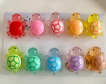 New Tiny Turtle Magnets (Set of 10) / Decorative Magnets, Rainbow Turtle Magnets