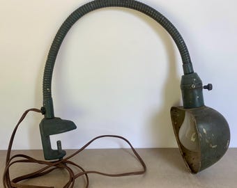 Gooseneck Portable Desk Lamp, Blue, With Cast Iron Clamp, Midcentury Decor