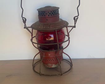 Rare Antique Railroad Lantern: Adams & Westlake Pyrex Shade
