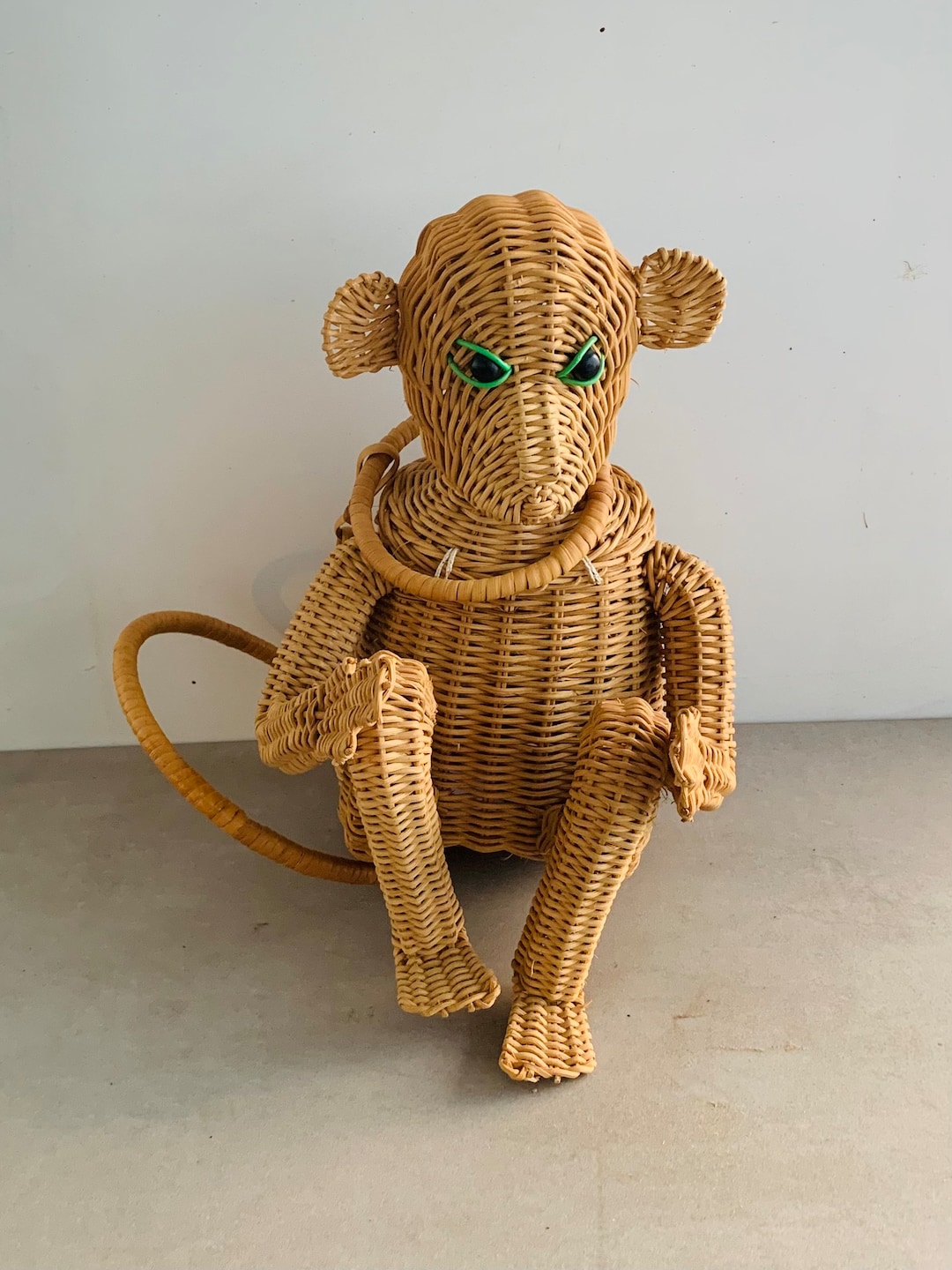 1950s Novelty Wicker Monkey Purse Bohemian Decor Unique Odd Decor Rustic  Home Office Bar Decor Mancave Decor