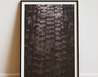 Fotografía de edificio monstruo, impresión digital de Hong Kong, arte de pared urbano Yick Cheong, póster de arquitectura, decoración retro de ciudad, regalo para amantes de Asia