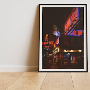 Hong Kong Fotografie Retro Stadtbild Digitaldruck Cyberpunk Neon Schilder DRUCKBARE Wand Kunst Urban Nightscape Wohnkultur Geschenk für Asia Liebhaber