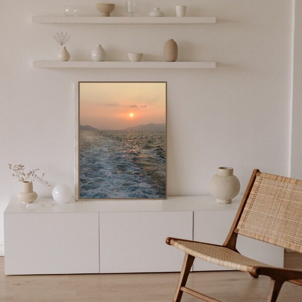 Sunset wall art, sea sunset photography, sunset digital print, nature poster, sunset and sea art print, sun and ocean wall decor, home decor