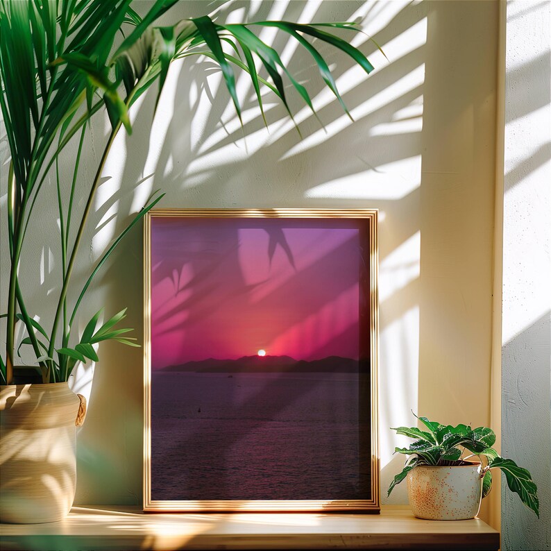 Ocean Sunset Photography Pink Sun Wall Art Colorful Seascape Poster Romantic Boho Home Decor Gift For Nature Lover Vertical Calm Landscape image 9